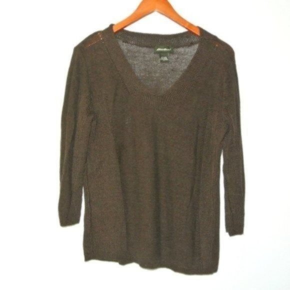 Eddie Bauer Linen Blend Brown Sweater V Neck L‎ Large - Picture 2 of 6